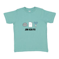 JAN, KEN, PO tee, in heather grey, mauve and seawater