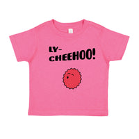 LY-CHEEHOO tee, in light blue, hot pink, heather grey and pink