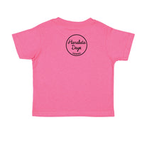LY-CHEEHOO tee, in light blue, hot pink, heather grey and pink
