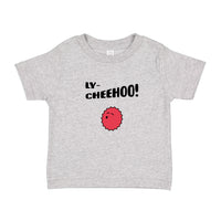LY-CHEEHOO tee, in light blue, hot pink, heather grey and pink