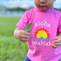 ALOHA KAKAHIAKA tee, in hot pink and royal blue